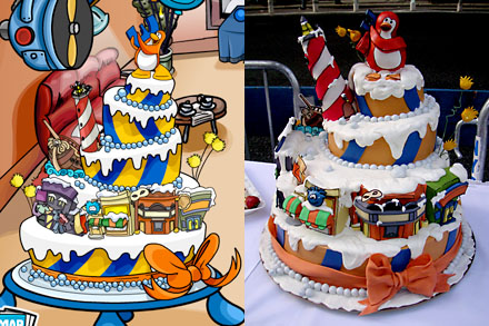 Club Penguin anniversary cake,  celebrating their 3rd anniversary - online and offline cake comparison