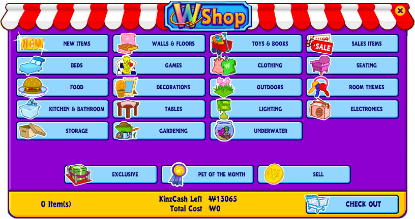 Store front to the Webkinz WShop.